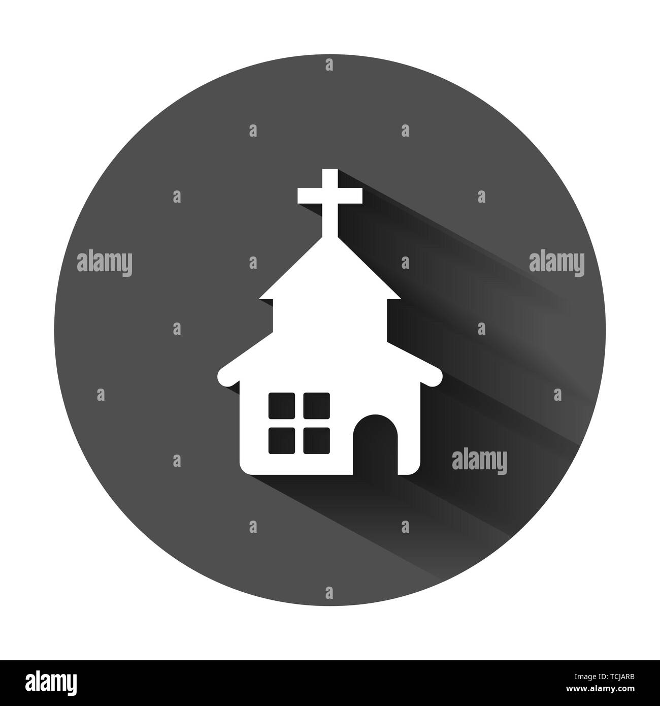 Church icon in flat style. Chapel vector illustration on black round ...