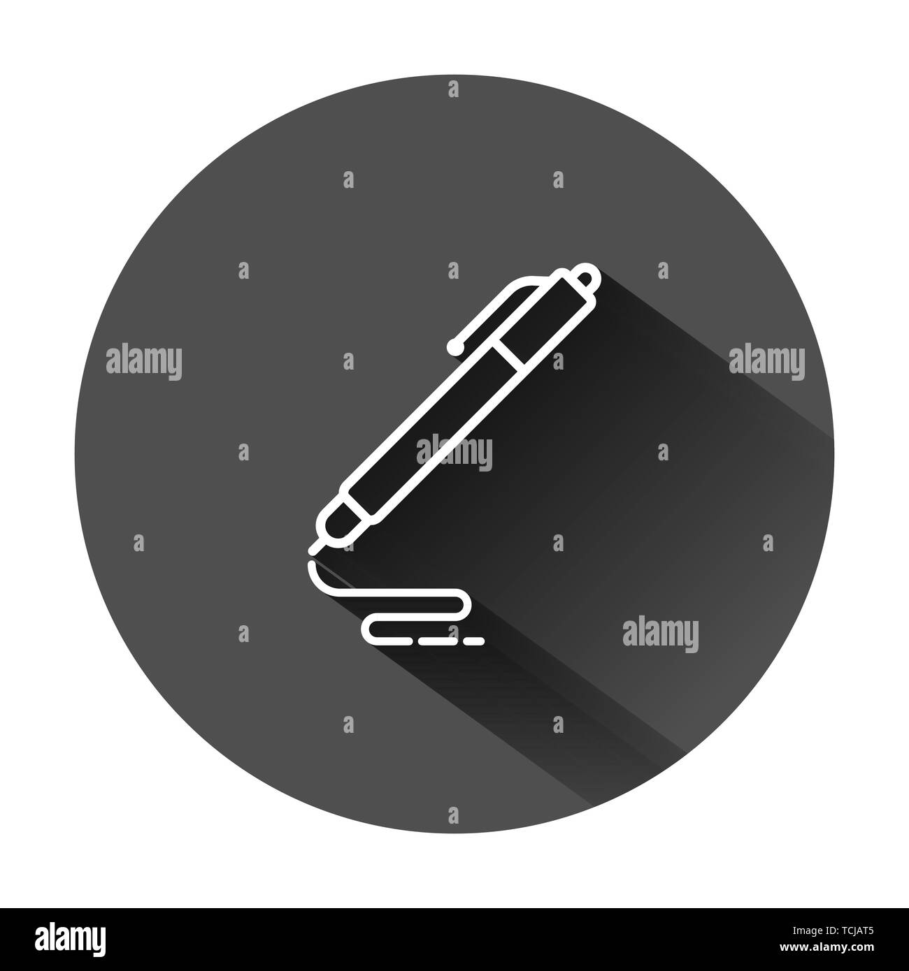 Pen icon in flat style. Ballpoint vector illustration on black round ...