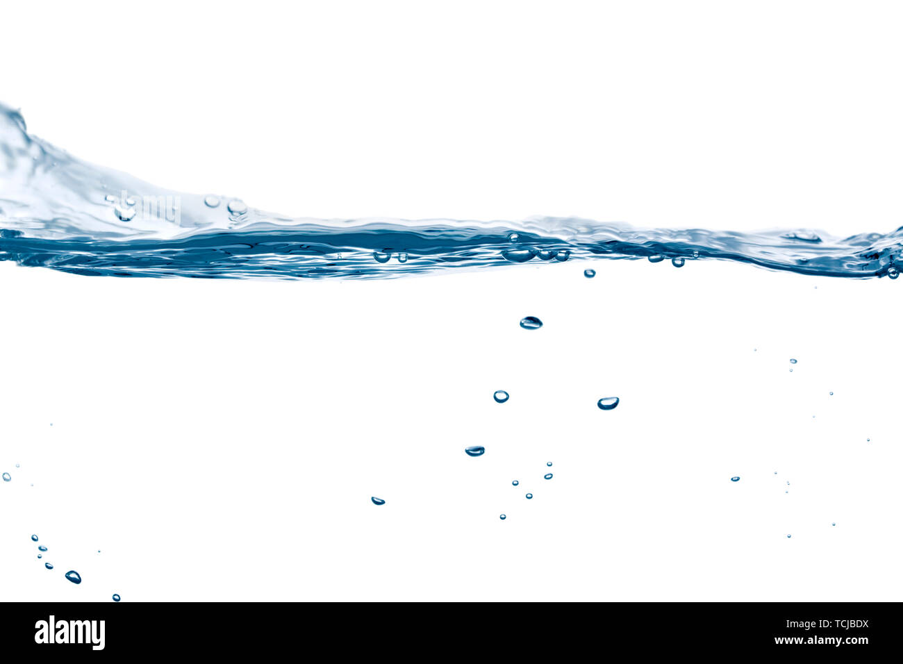 water flowing in gentle waves, some bubbles floating around, isolated on white background Stock Photo