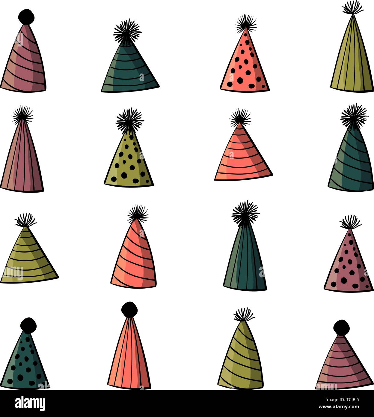 set of colorful birthday cone hats. isolated on white background. stock ...