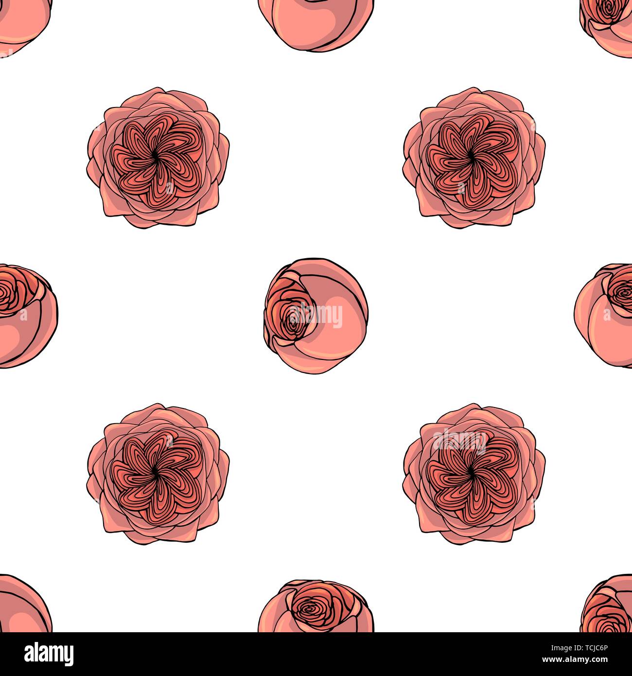 Hand drawn doodle style rose flowers seamless pattern. white background ...