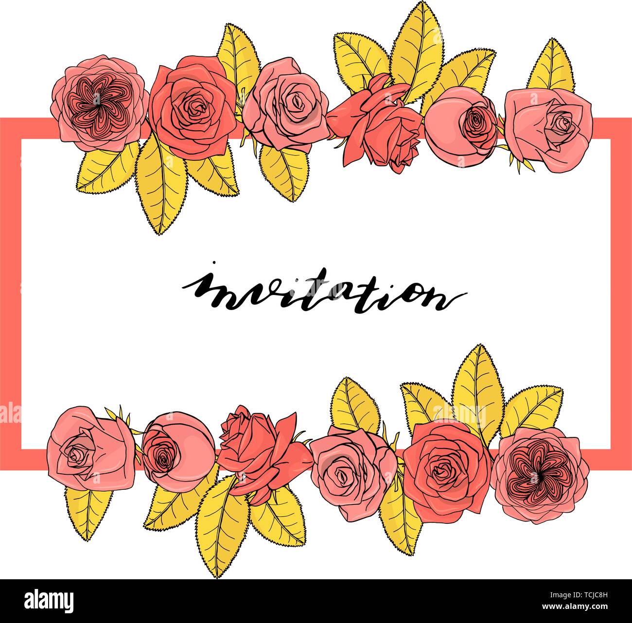photo Design Flower Border Frame Vector Image Design Flower Border Frame Background https www alamy com hand drawn doodle style rose flowers border and frame with hand lettering invitation floral design element isolated on white background stock vecto image248725809 html