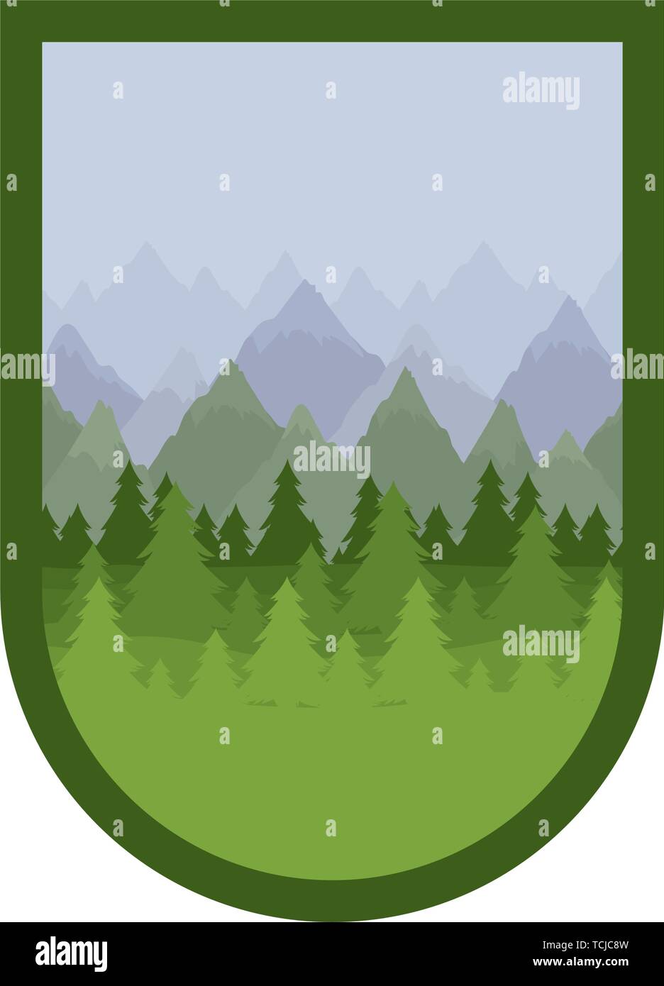 Isolated pine trees inside shield label design Stock Vector Image & Art ...