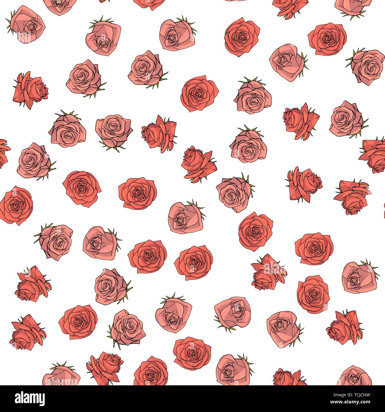 Hand drawn doodle style rose flowers seamless pattern Stock Vector