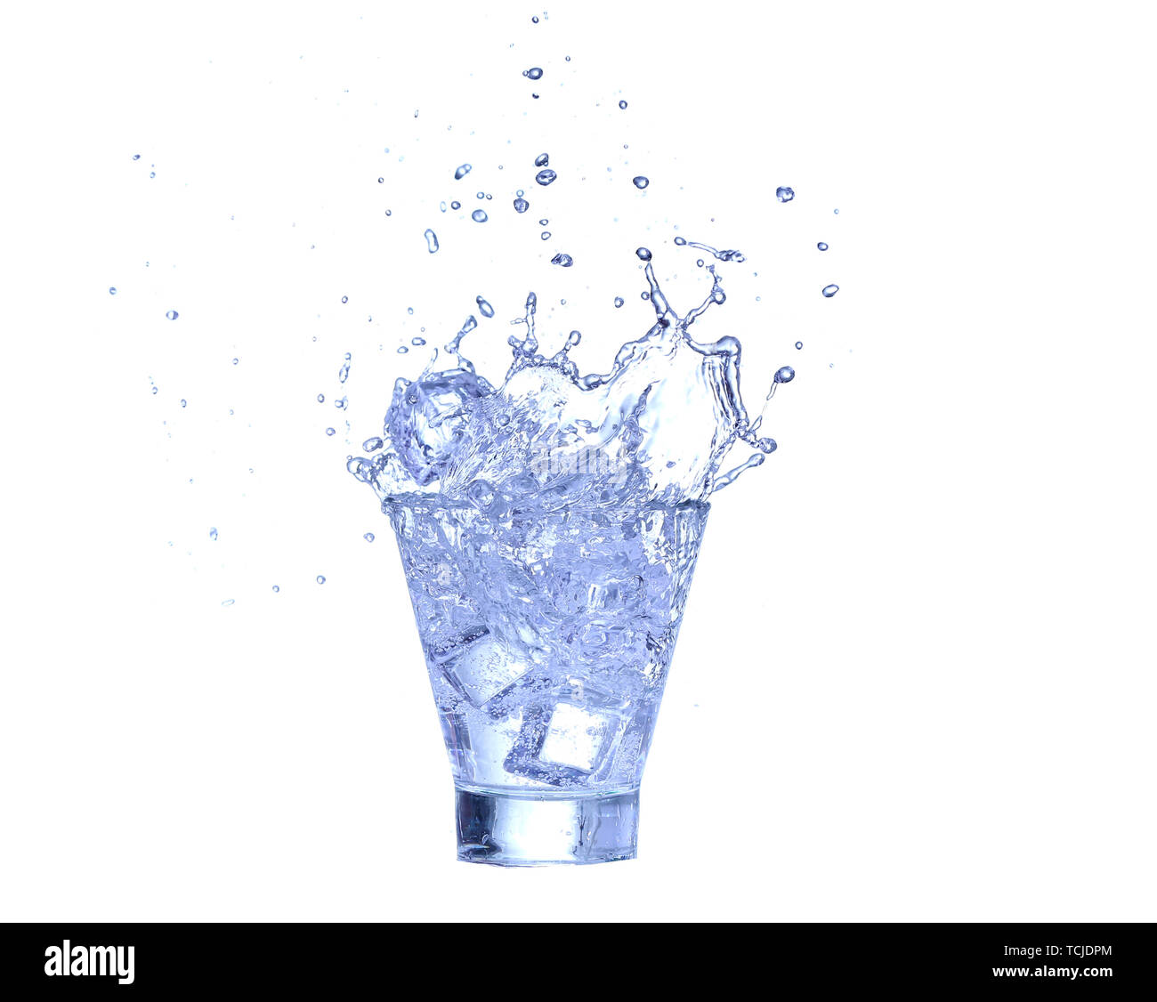 Glass of water, ice and slice of fresh lemon on a white background ...