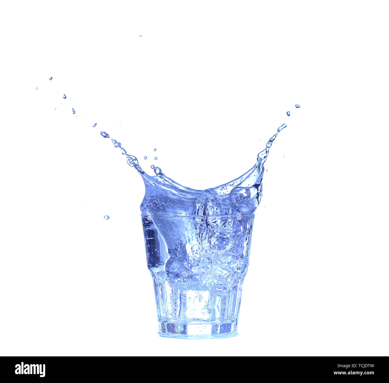 Glass of water, ice and slice of fresh lemon on a white background ...