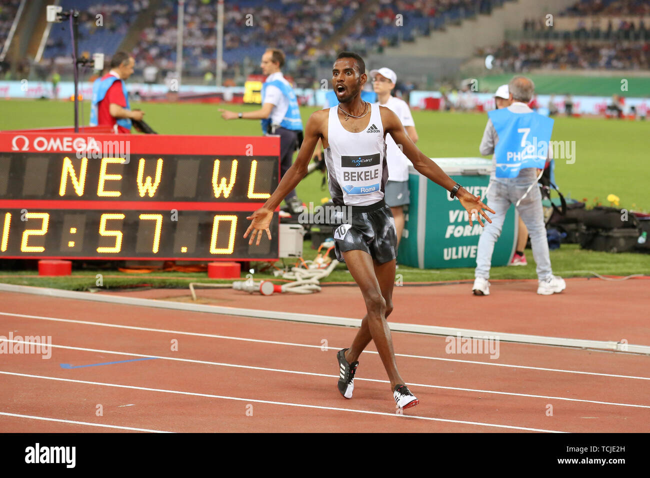 ROME, ITALY - JUN 06: Telahun Haile Bekele of Ethiopia competes in the Men 5000m event during the IAAF Diamond League 2019 Golden Gala Pietro Mennea i Stock Photo
