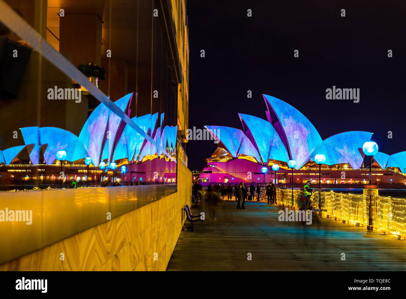 The Sydney Opera House, plus its reflection, at night during the popular light  festival Vivid. Sydney, Australia Stock Photo - Alamy