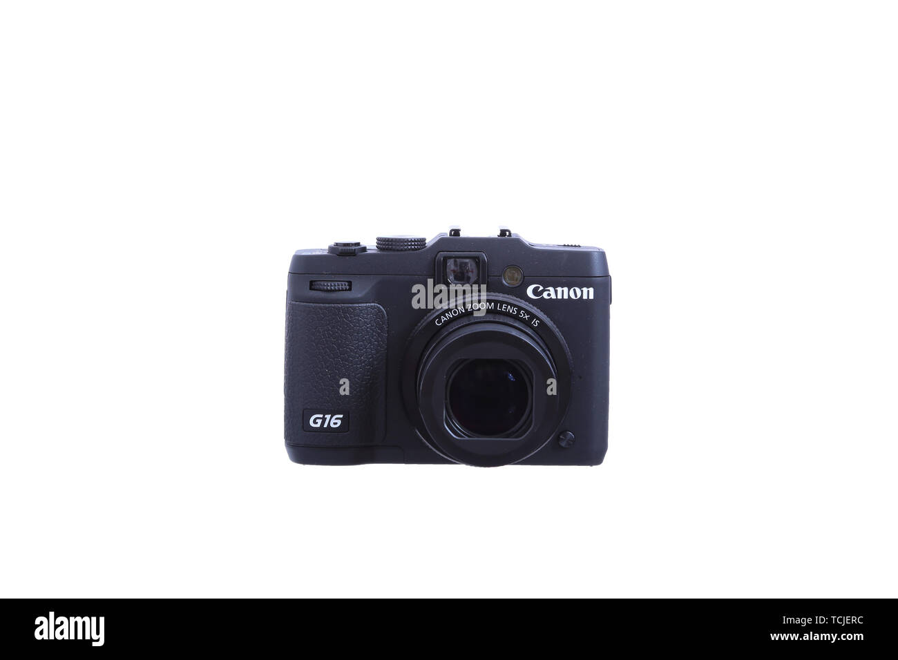 KYIV, UKRAINE - JULE 10, 2015: Photo of a compact camera, Canon PowerShot G16 isolated on white Stock Photo