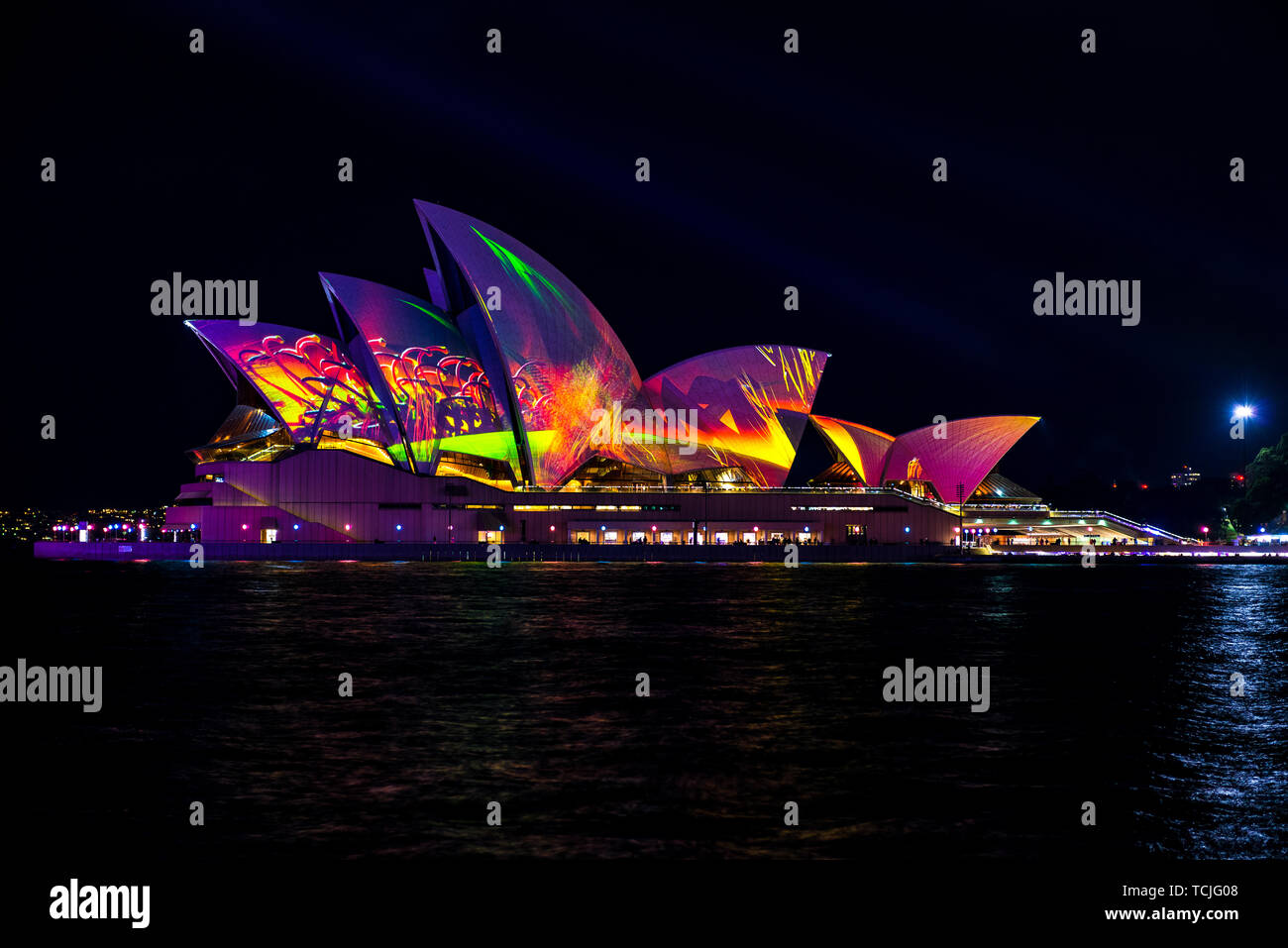 The Sydney Opera House at night during the popular light festival Vivid. Sydney, Australia. Stock Photo