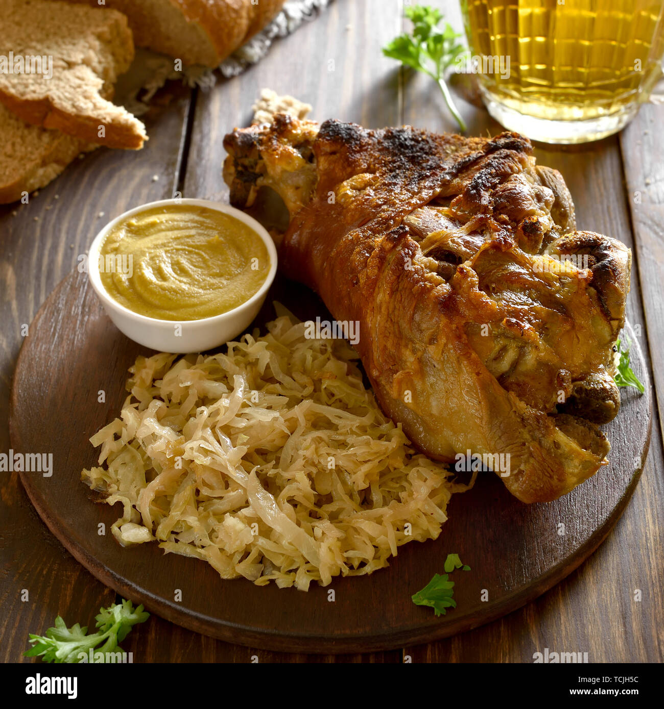 Roasted pork knuckle (eisbein) with braised cabbage (sauerkraut) and