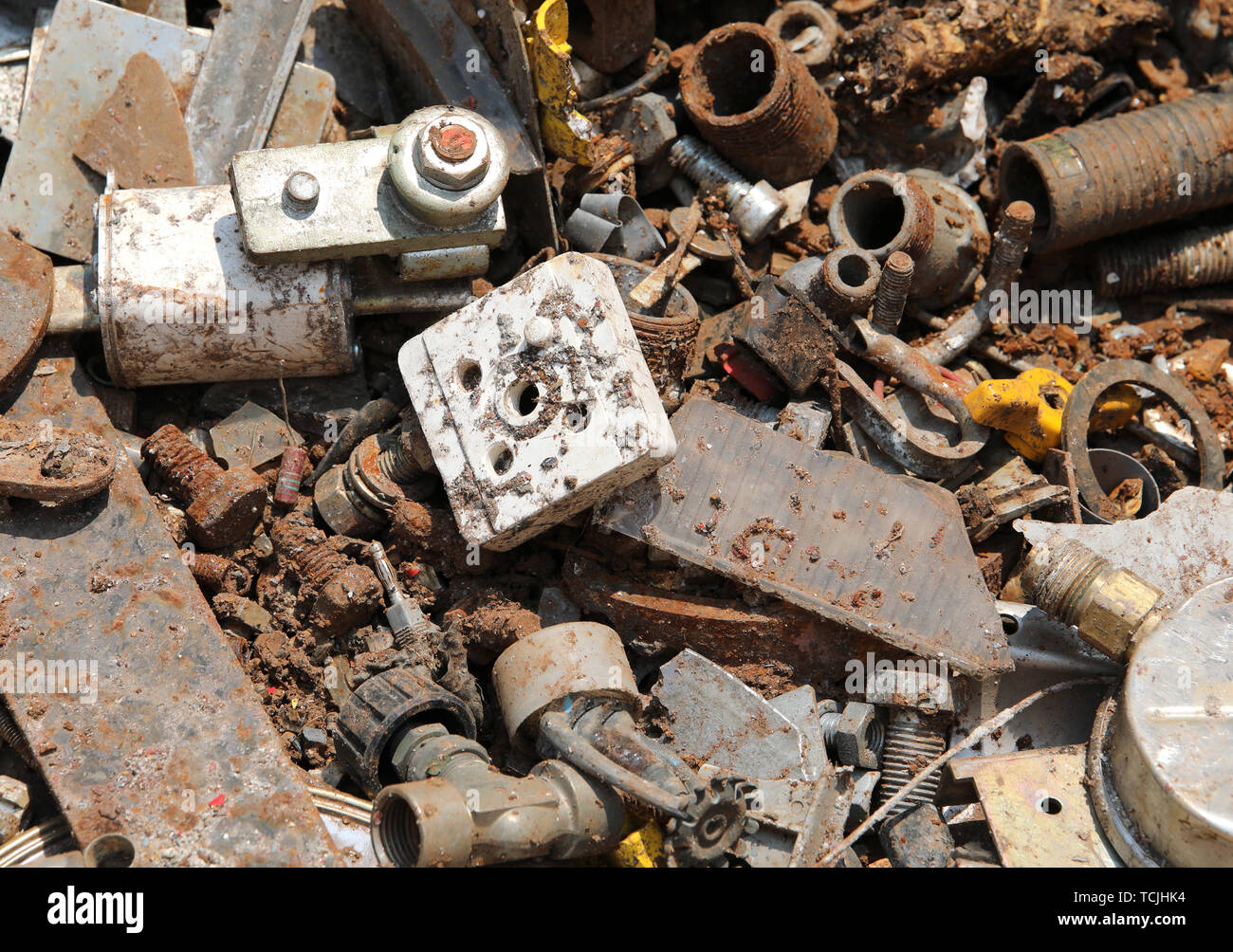 metals and broken abandoned rusty objects in recycling for the separate