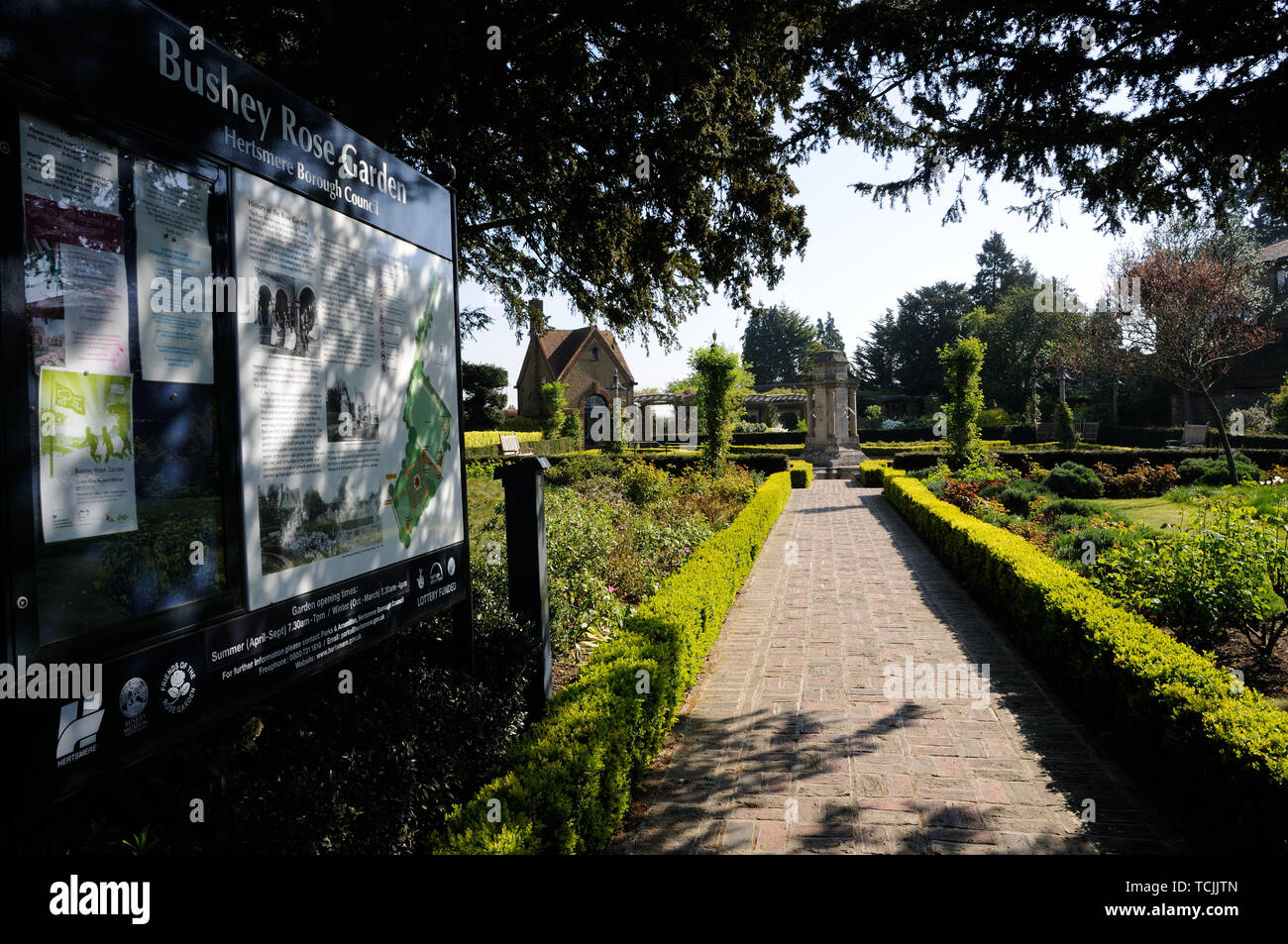 Bushey Rose Garden, Bushey, Hertfordshire, is registered as a Park and