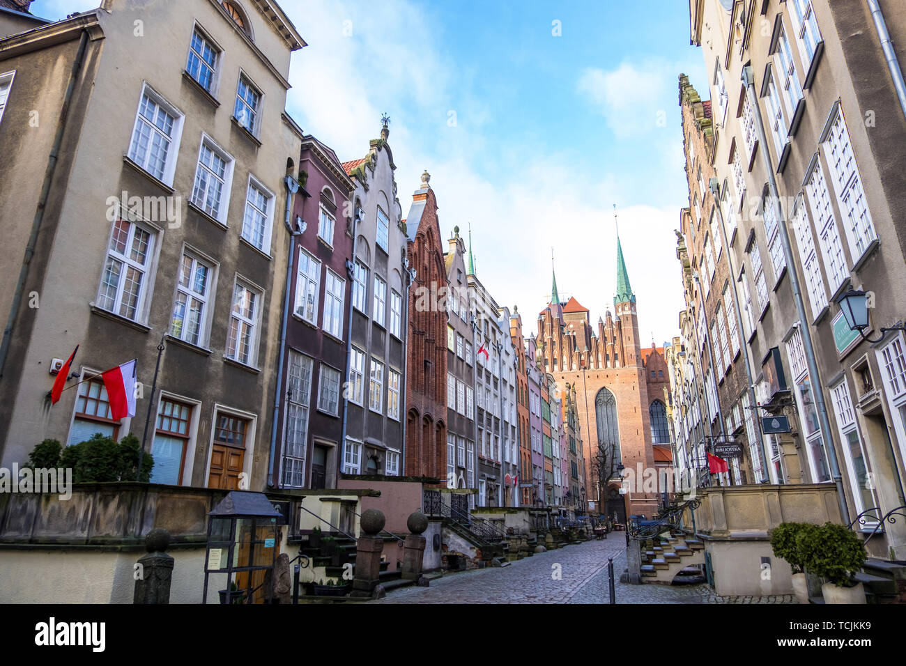 Gdansk, Poland - February 06, 2019: Mariacka street with colorful