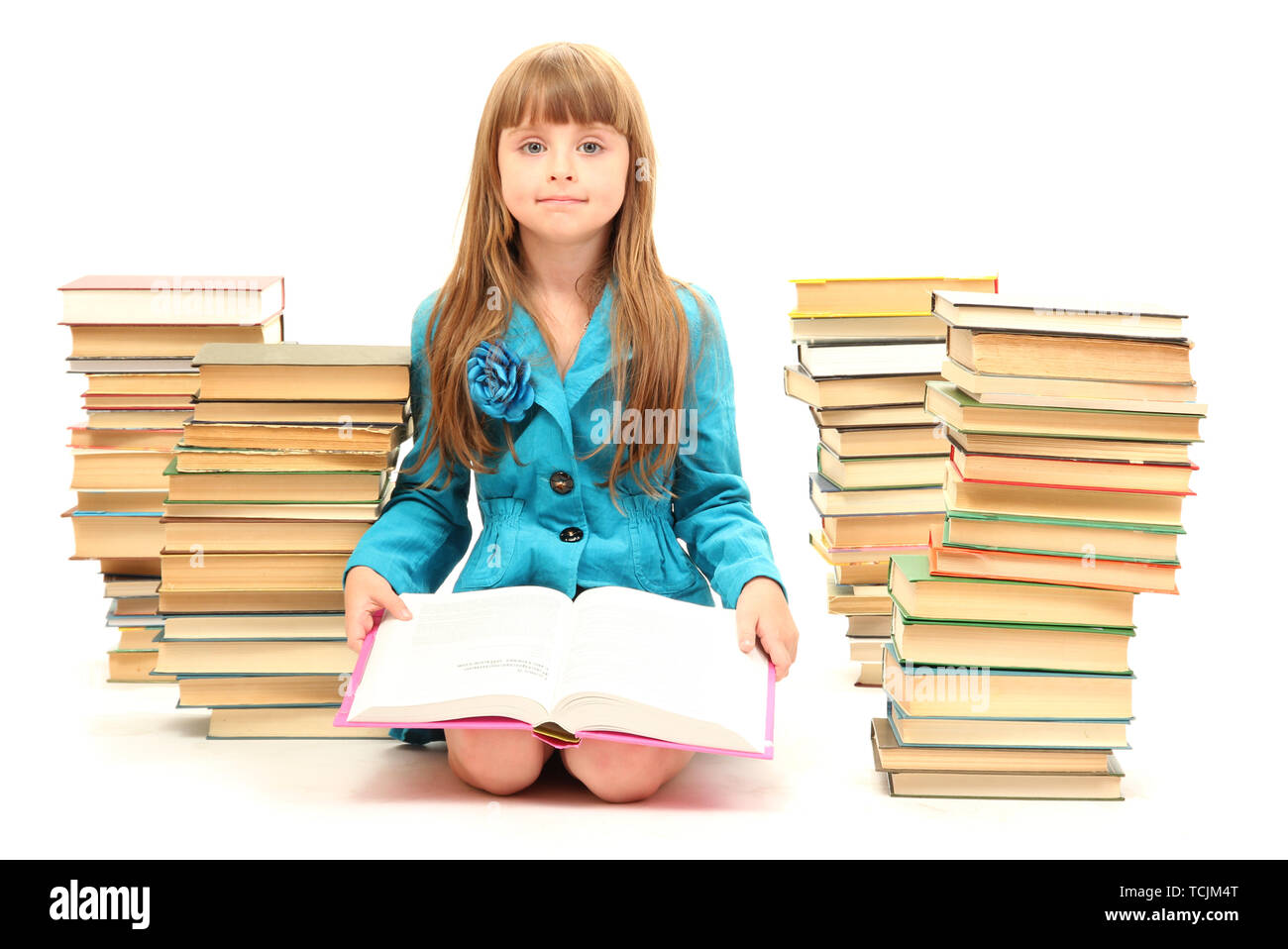 little girl with a books isolated on white Stock Photo - Alamy