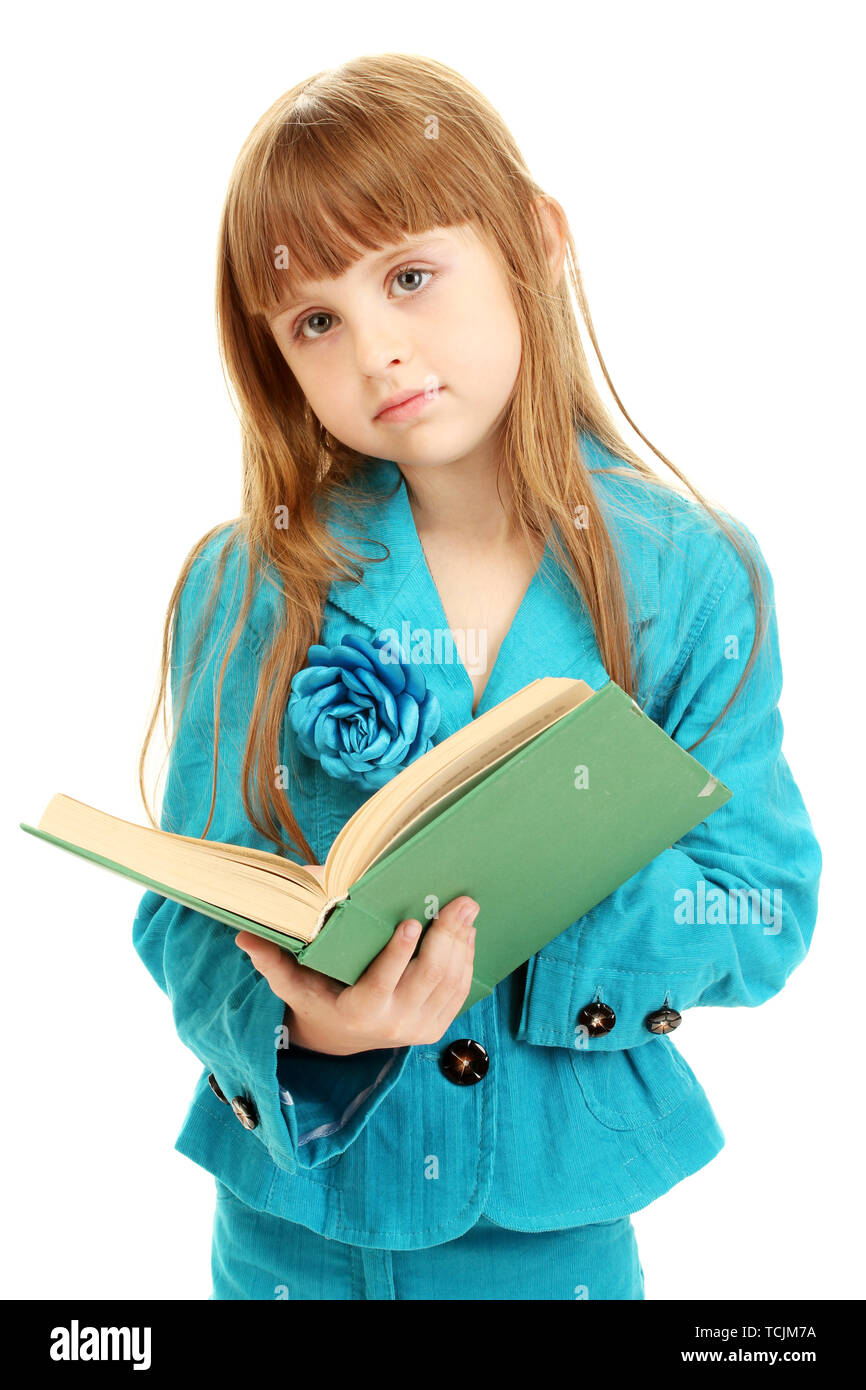 cute little girl reading a book isolated on white Stock Photo - Alamy