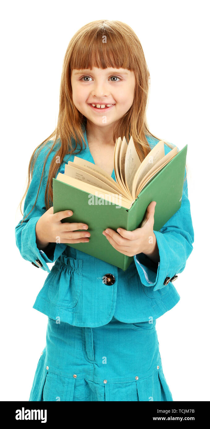 cute little girl reading a book isolated on white Stock Photo - Alamy