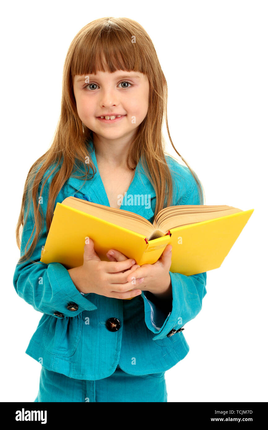 cute little girl reading a book isolated on white Stock Photo - Alamy