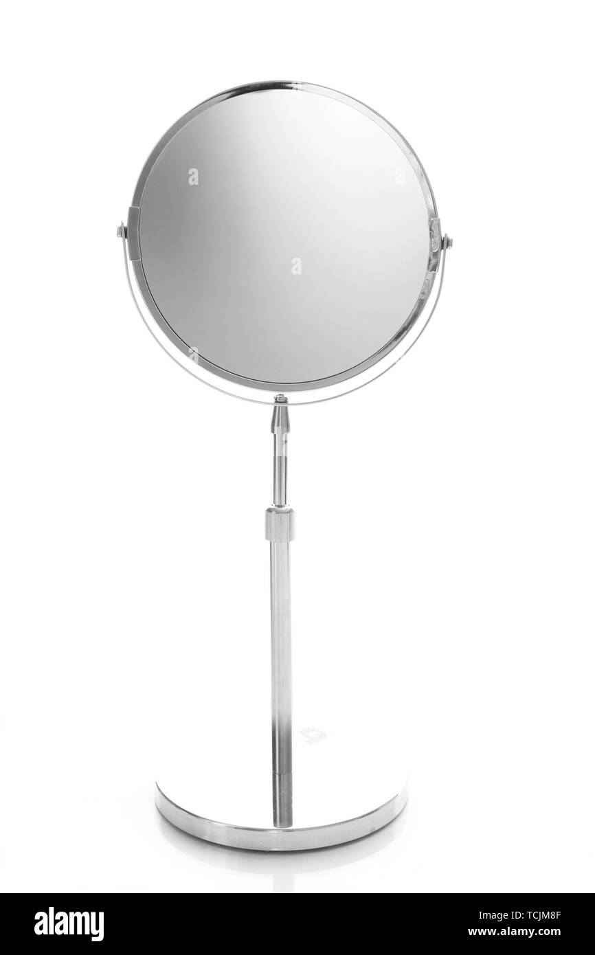 Round table mirror isolated on white Stock Photo Alamy