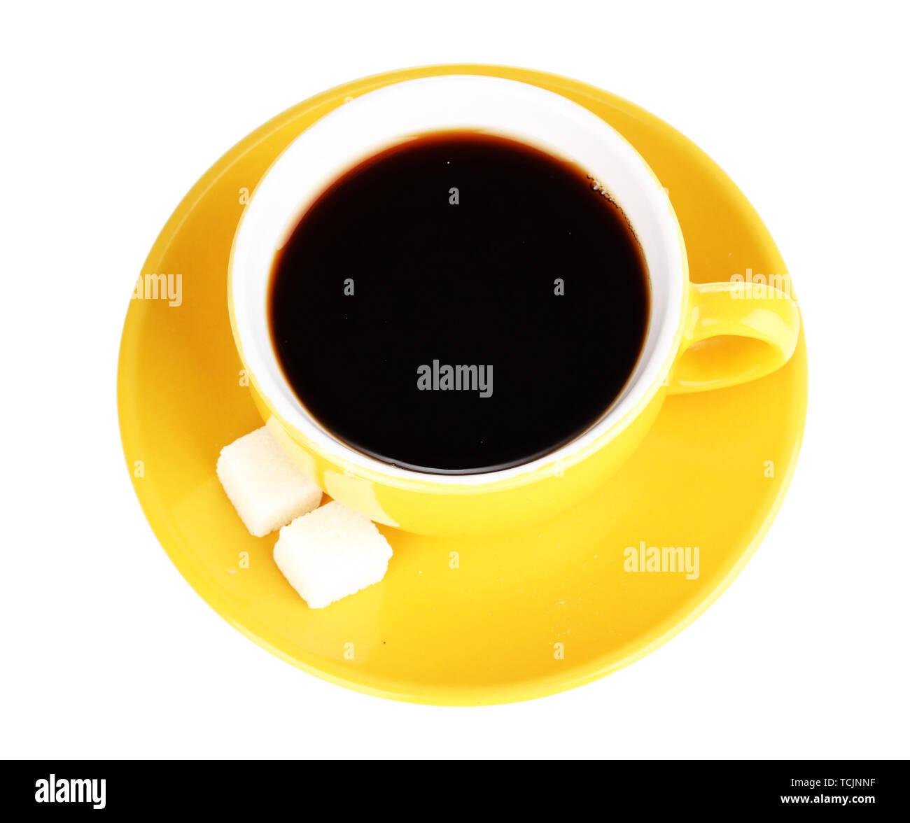 Yellow cup and saucer isolated on white Stock Photo Alamy