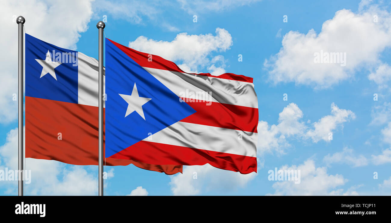Chile and Puerto Rico flag waving in the wind against white cloudy blue sky  together. Diplomacy concept, international relations Stock Photo - Alamy
