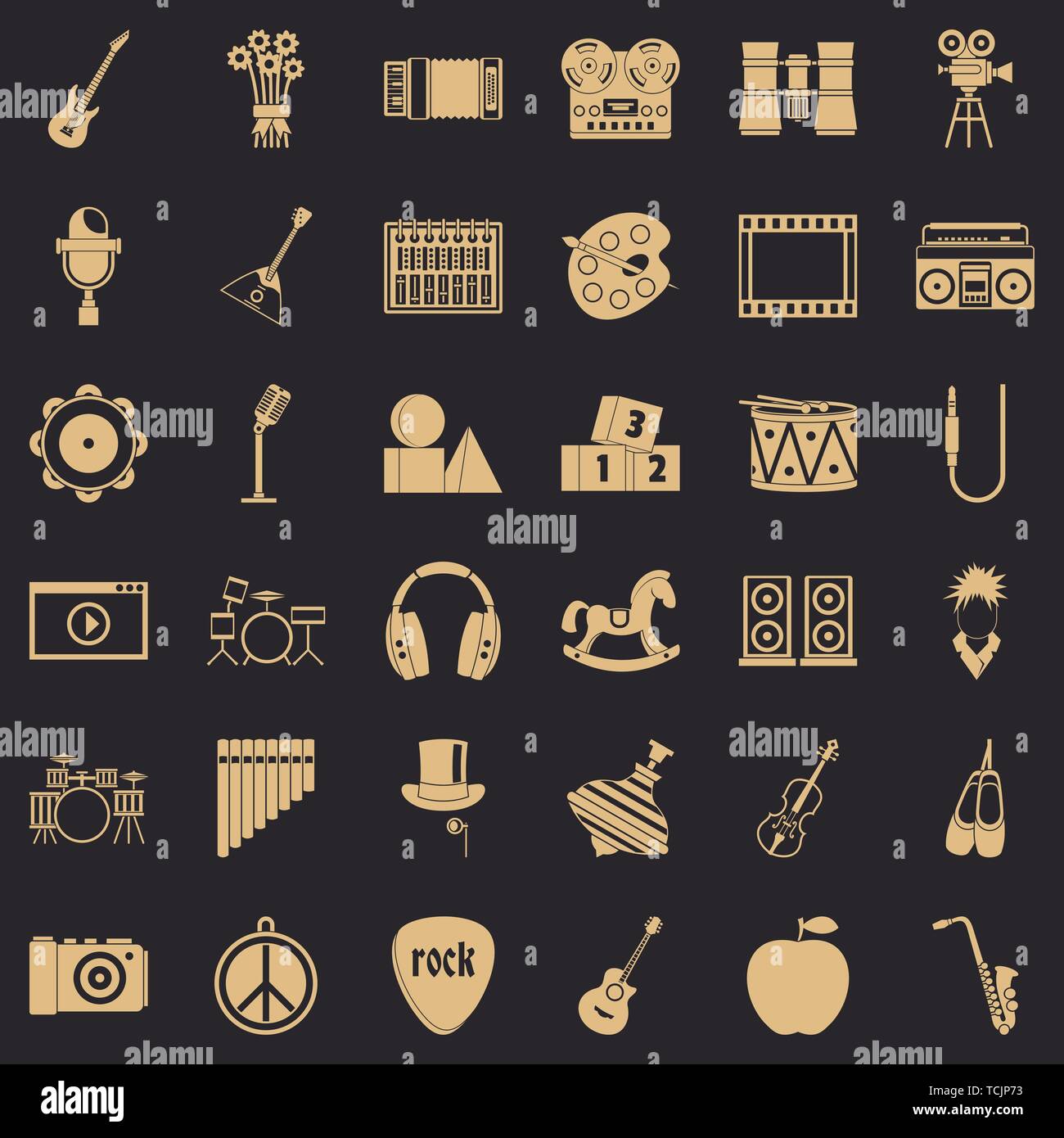 Vaudeville icons set, simple style Stock Vector
