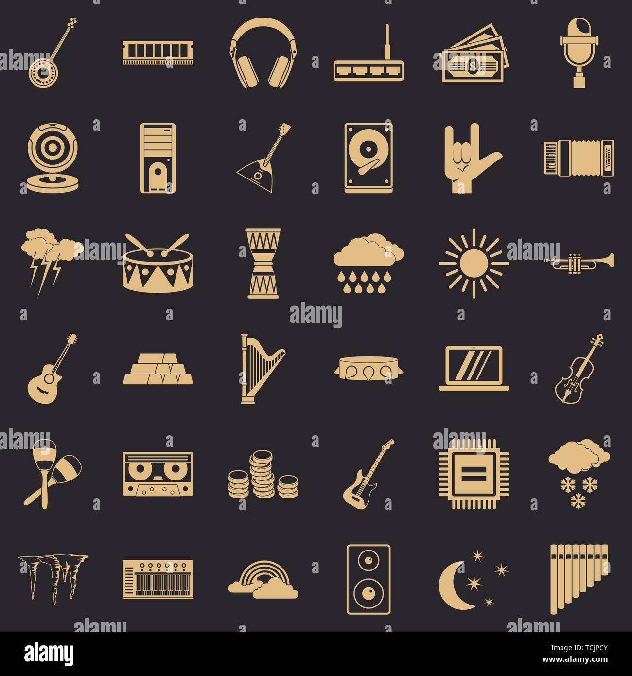 Thunder icons set, simple style Stock Vector