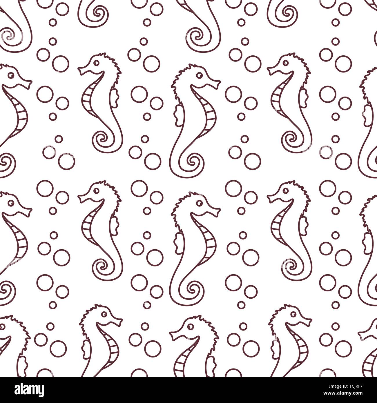 Vector seamless pattern with sea horses and bubbles. Marine background ...