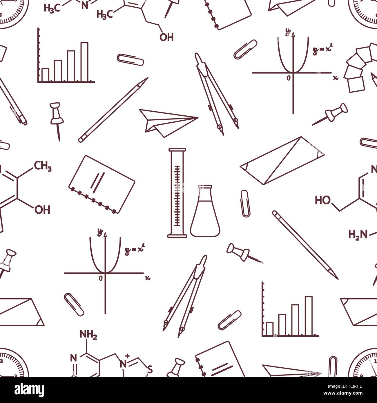Vector seamless pattern with scientific, education elements: flasks ...