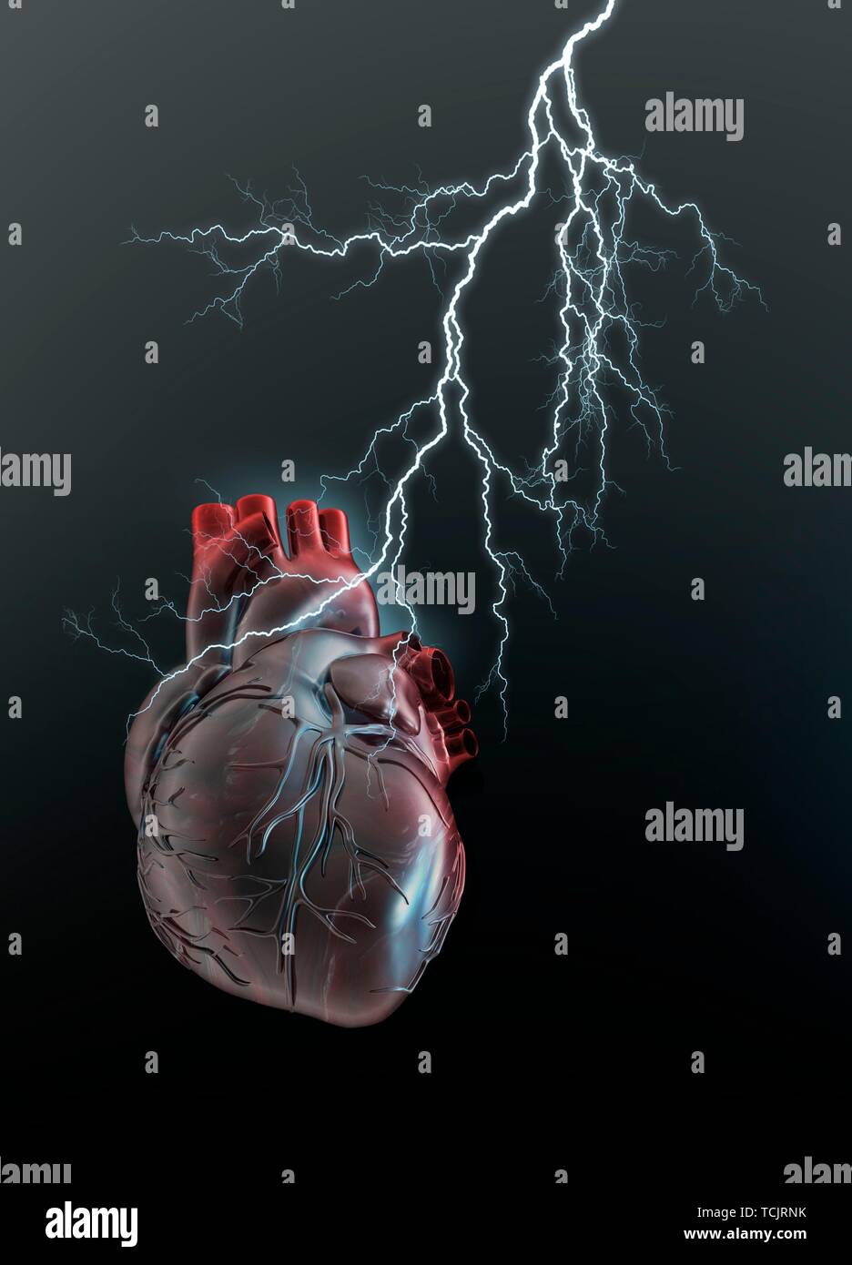 Human heart with lightening, illustration Stock Photo