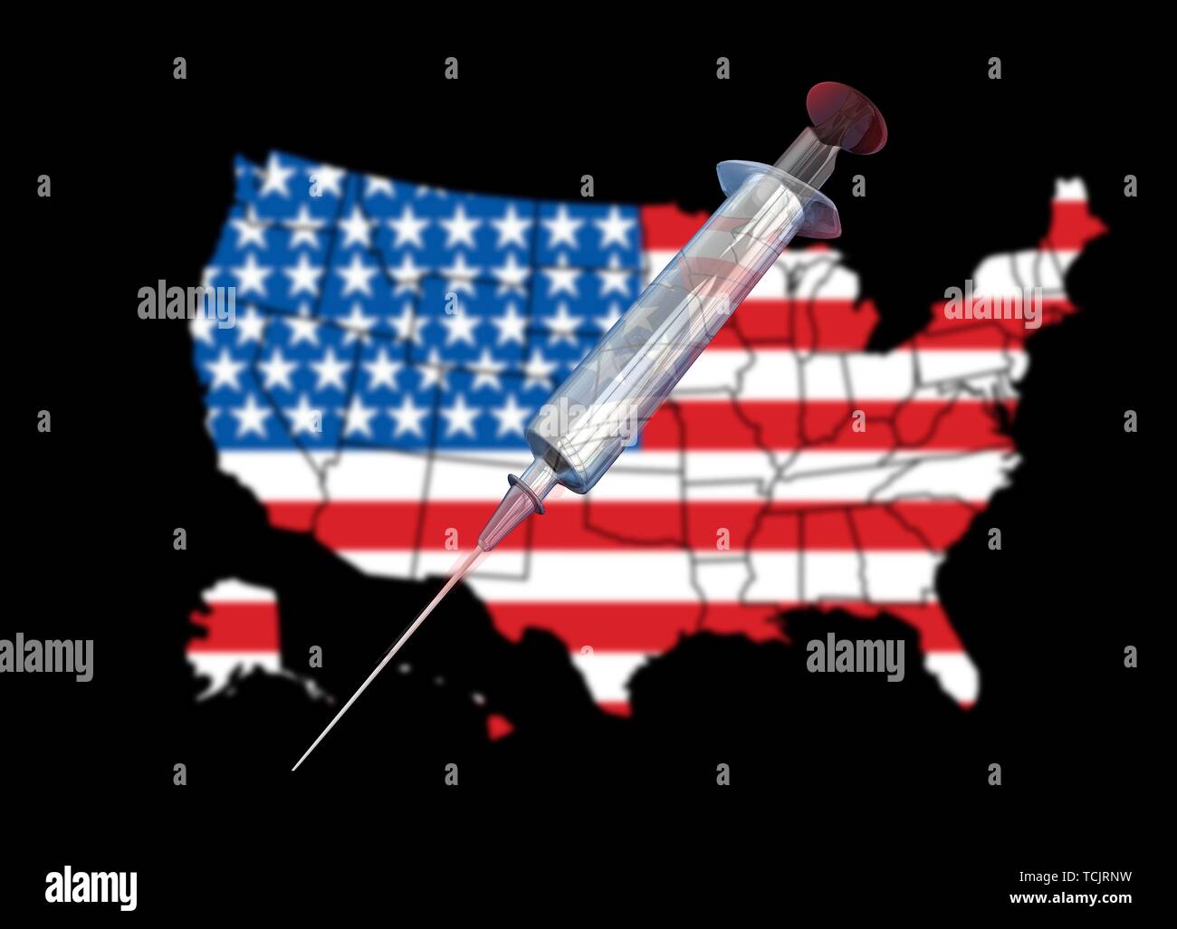 Map of USA and syringe, illustration Stock Photo Alamy