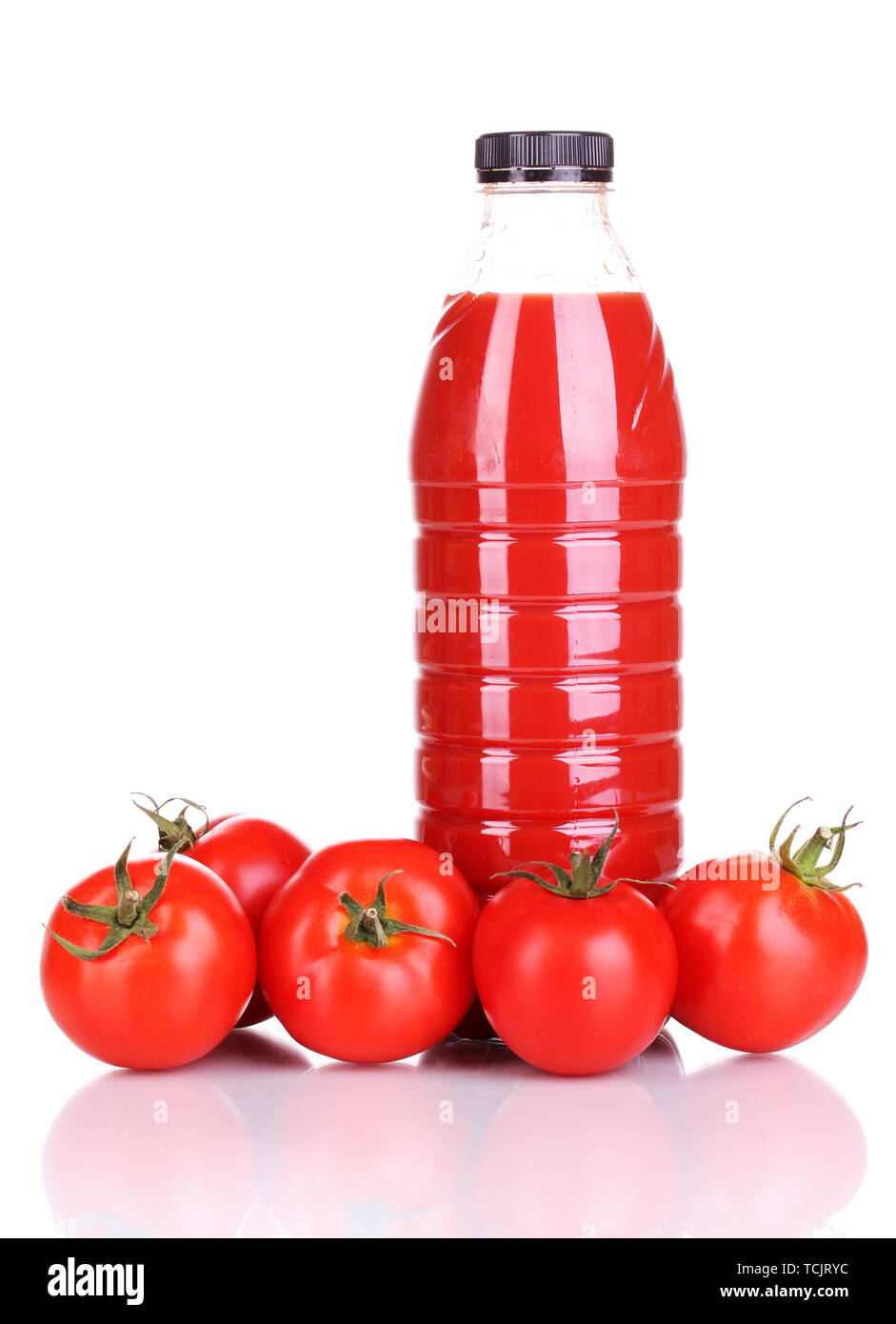 Tomato juice in bottle isolated on white Stock Photo - Alamy