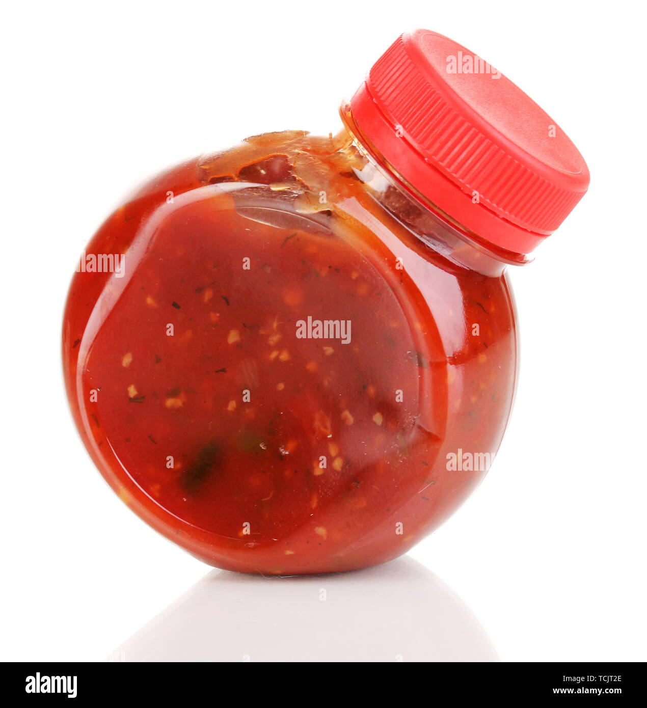 Tomato sauce in bottle isolated on white Stock Photo - Alamy