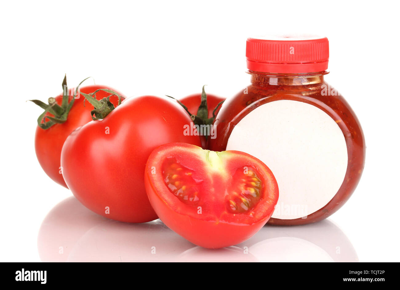 Tomato sauce in bottle isolated on white Stock Photo - Alamy