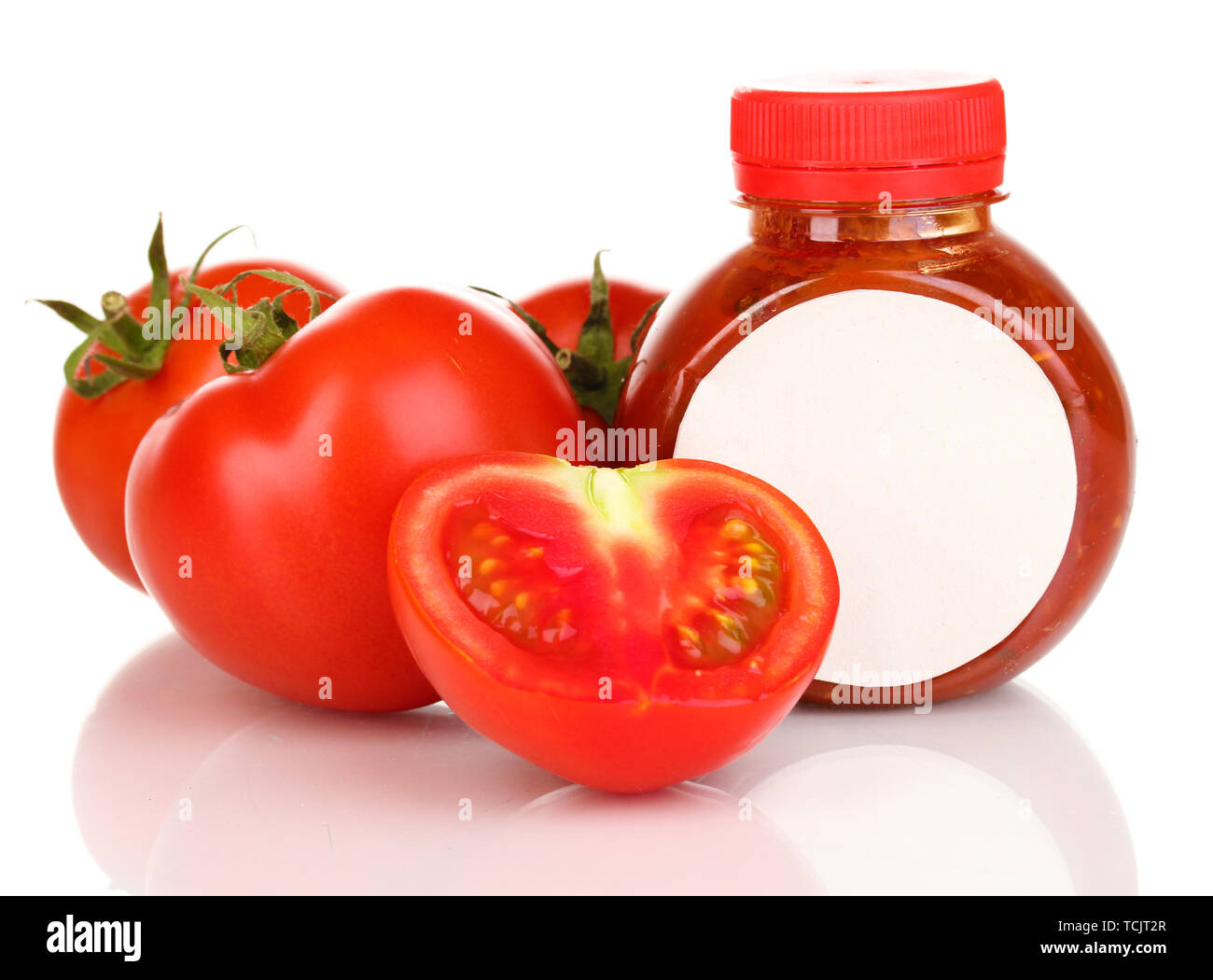 Tomato sauce in bottle isolated on white Stock Photo - Alamy