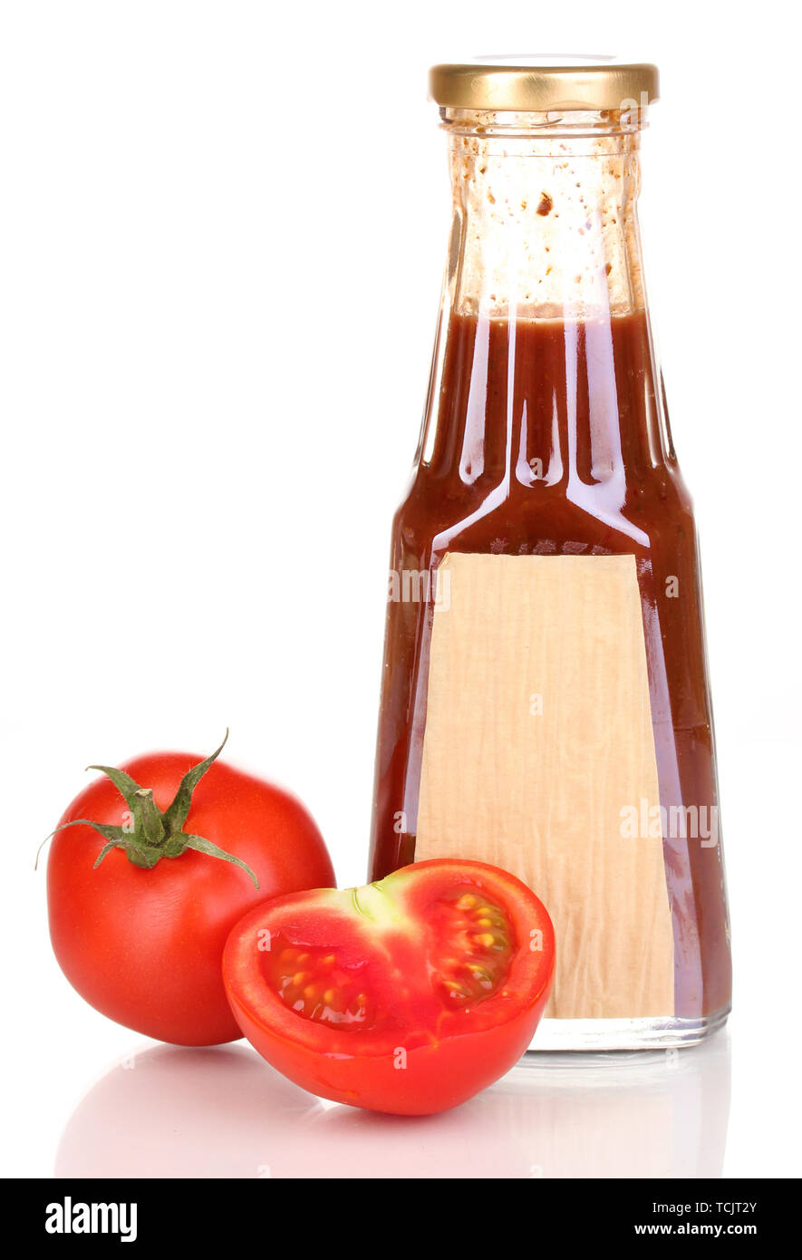Tomato sauce in bottle isolated on white Stock Photo - Alamy