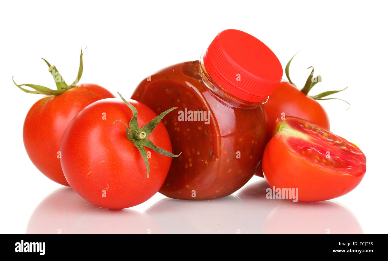 Tomato sauce in bottle isolated on white Stock Photo - Alamy