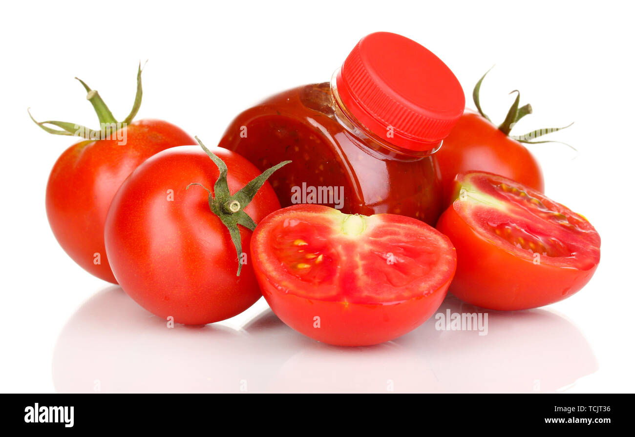 Tomato sauce in bottle isolated on white Stock Photo - Alamy