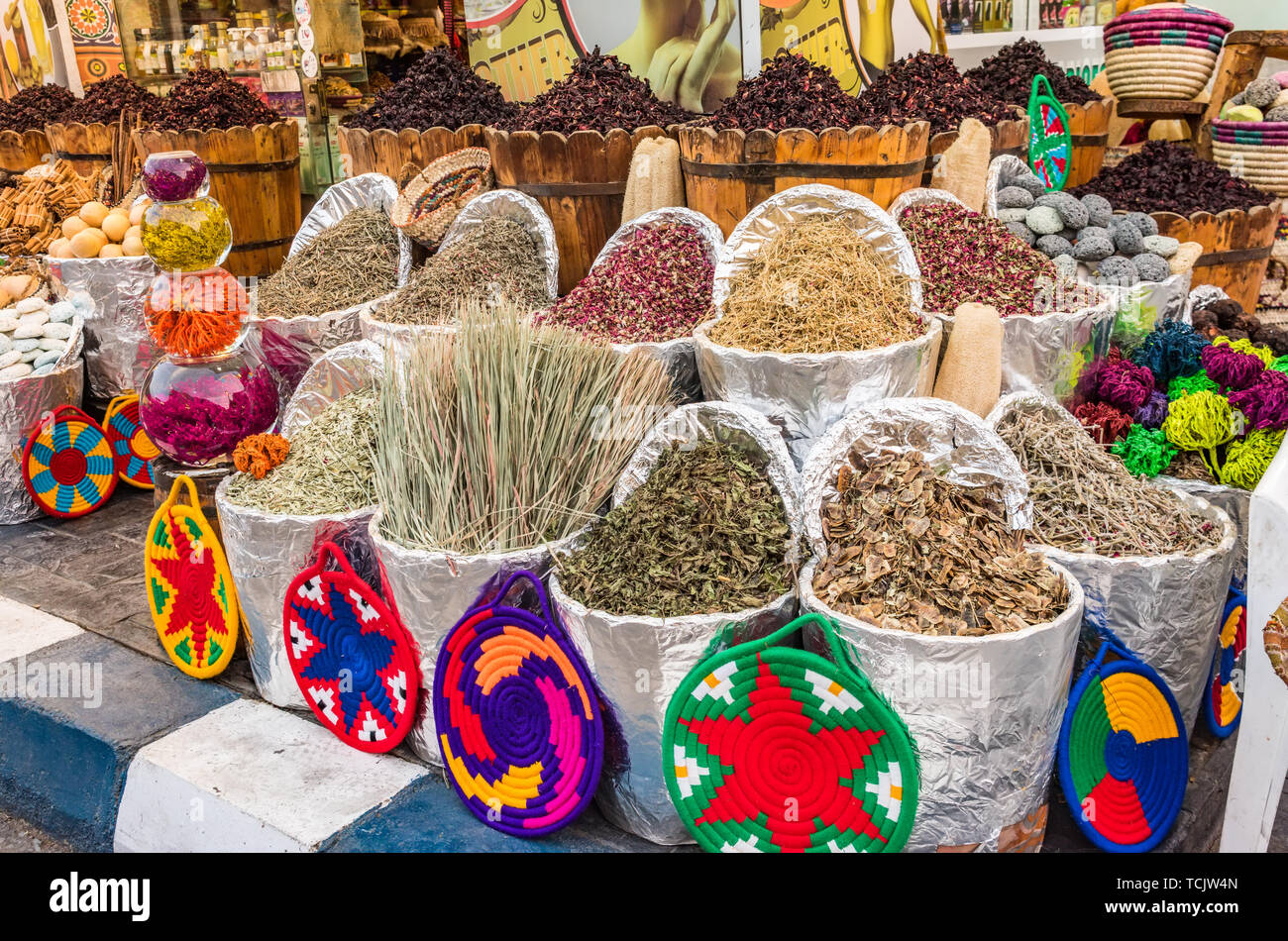 Baskets with spicery on east bazaar, Egypt Africa Stock Photo Alamy
