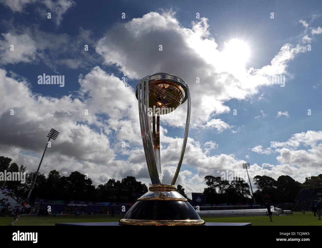 The World Cup trophy on display during the ICC Cricket World Cup group