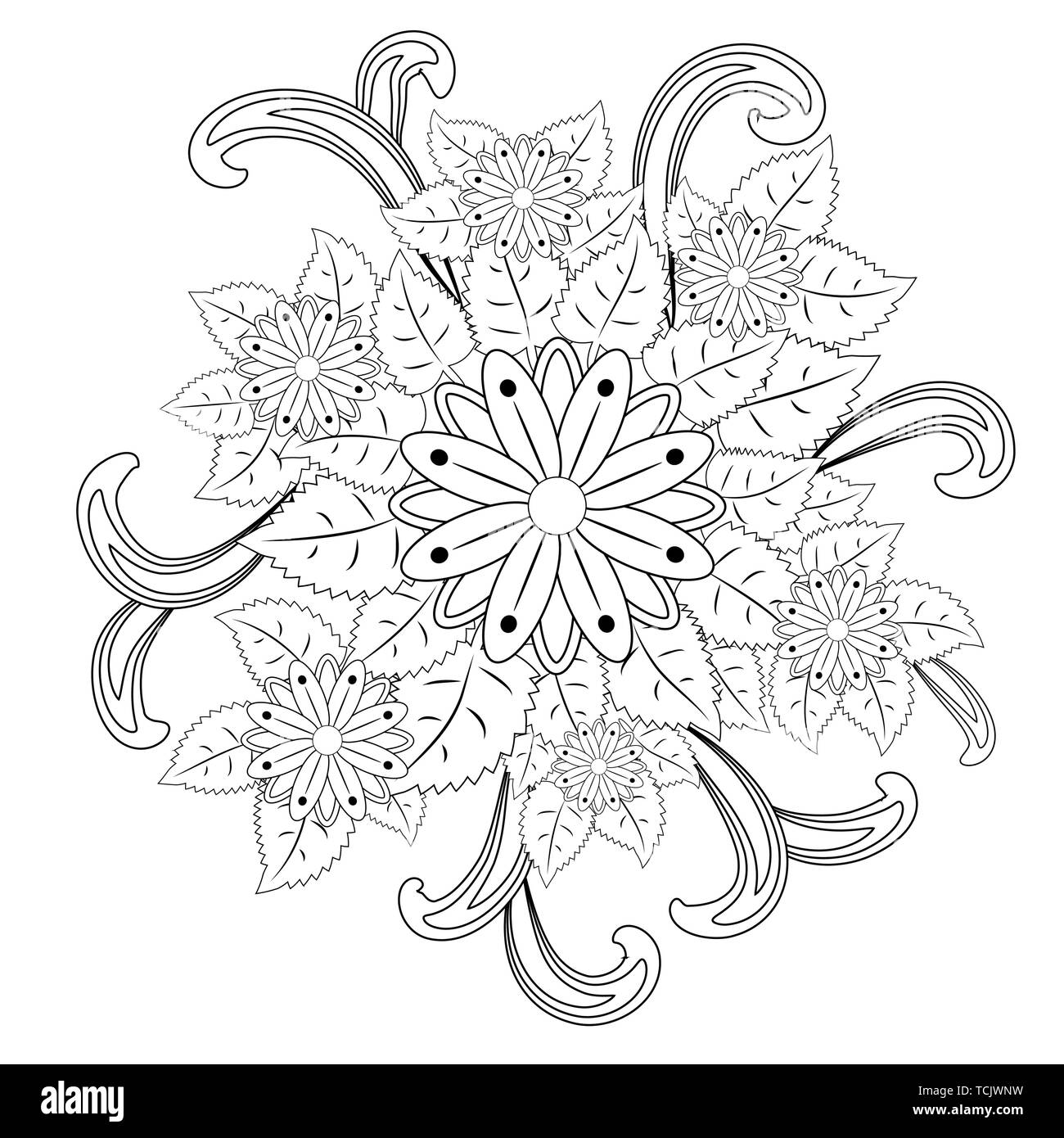 Doodle art flowers. Zentangle floral pattern. Hand-drawn herbal design ...