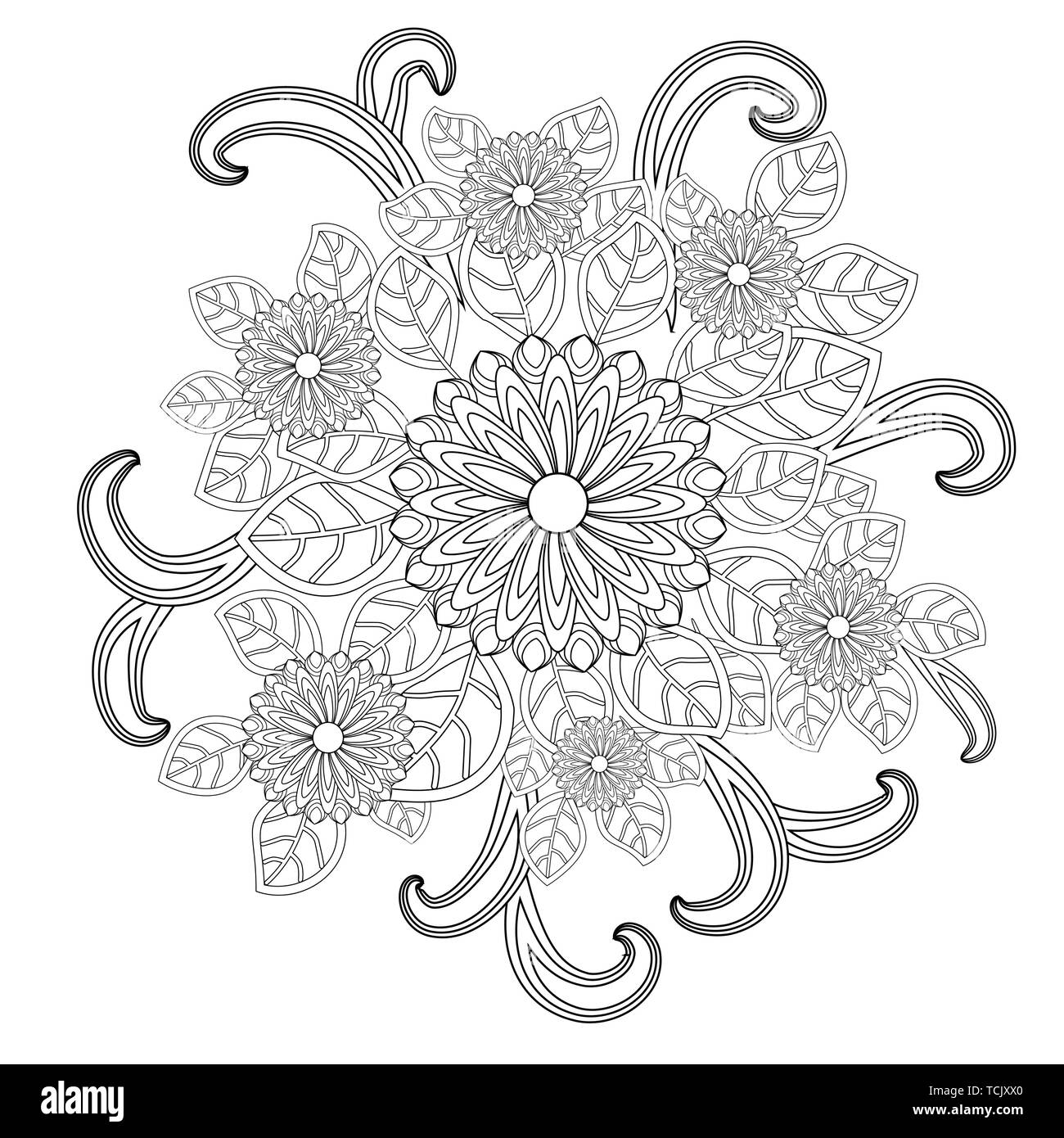 Doodle art flowers. Zentangle floral pattern. Hand-drawn herbal design ...
