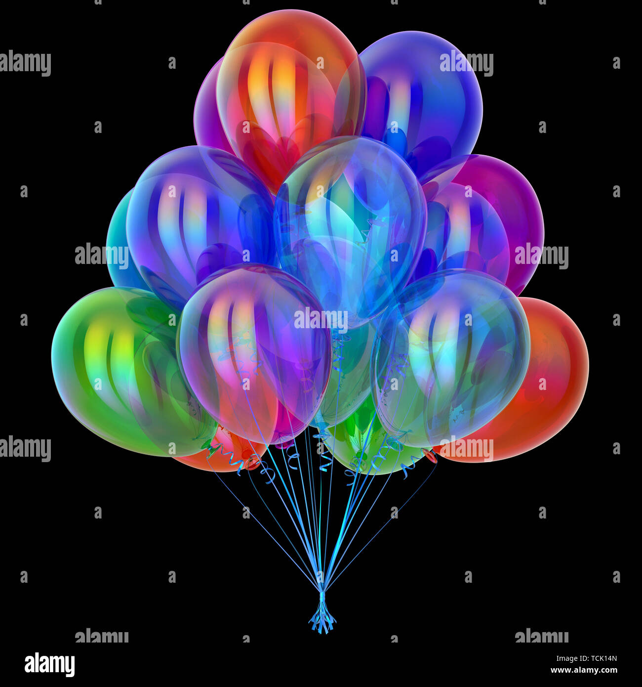 Party balloons colorful, happy birthday helium balloon bunch glossy