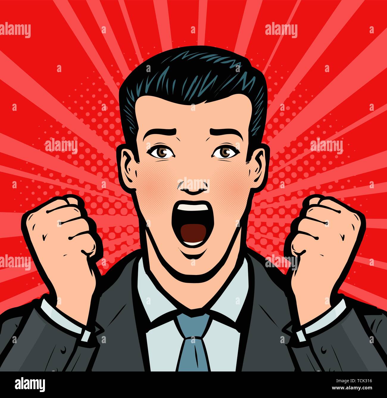 Businessman with open mouth in amazement. Business concept in pop art retro comic style. Cartoon vector illustration Stock Vector