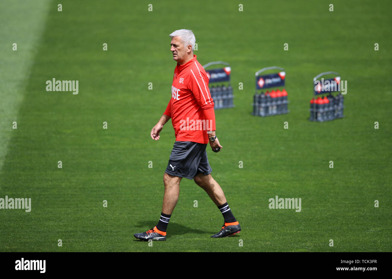 Switzerland manager Vladimir Petkovic during a training session at the Estadio D. Afonso Henriques, Guimaraes. Stock Photo
