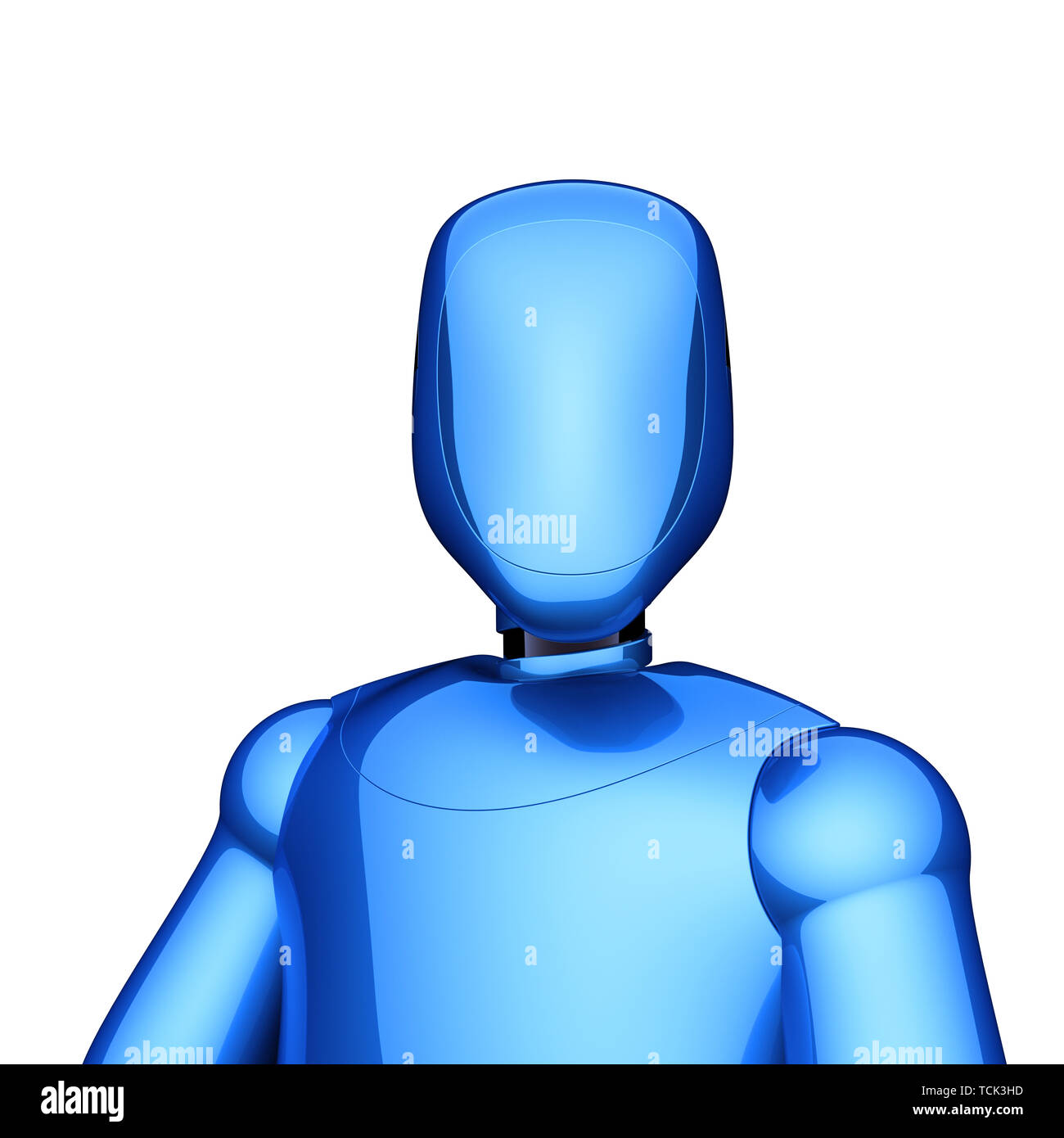 Blue robot futuristic cyborg android doll toy artificial character concept. 3d illustration, isolated Stock Photo