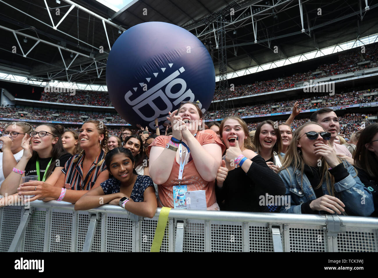 A Jonas Blue ball in the crowd during Capital's Summertime Ball. The world's biggest stars perform live for 80,000 Capital listeners at Wembley Stadium at the UK's biggest summer party. Stock Photo