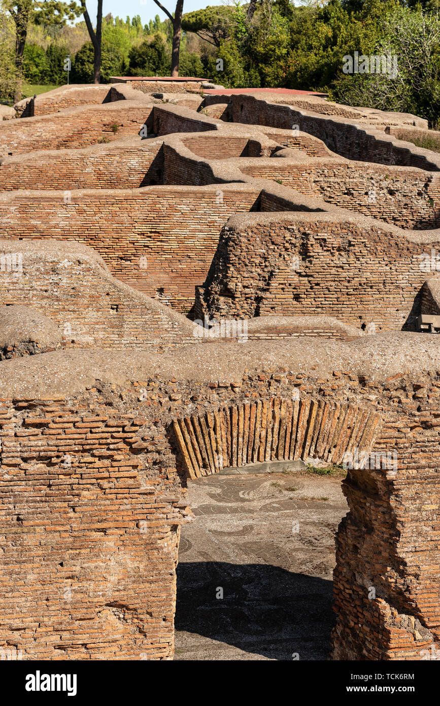 Ancient Roman thermal baths of Neptune with mosaic floors in Ostia