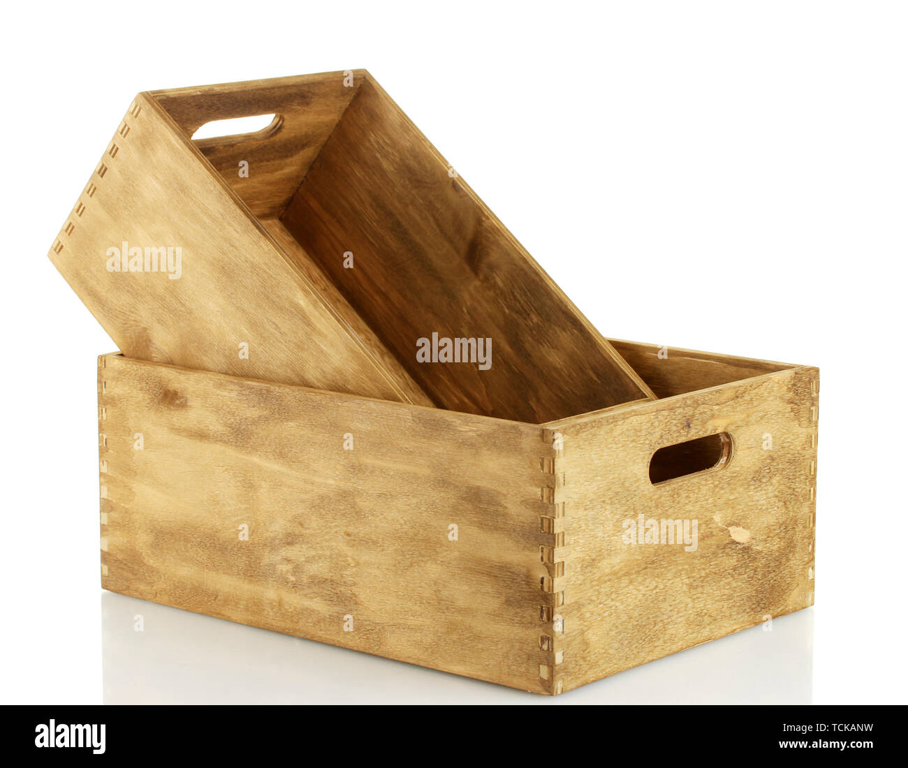 empty wooden crates isolated on white Stock Photo Alamy