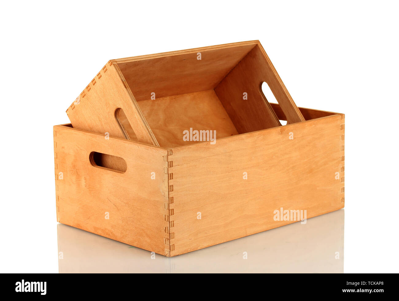 empty wooden crates isolated on white Stock Photo Alamy